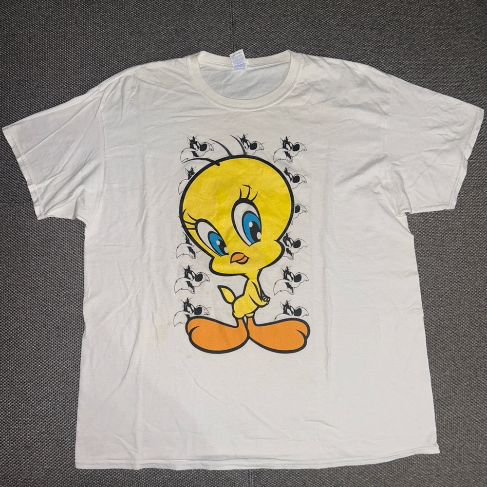 Vintage Y2K Looney Tunes Tweety Bird Big Graphic White T-shirt-shirt XL